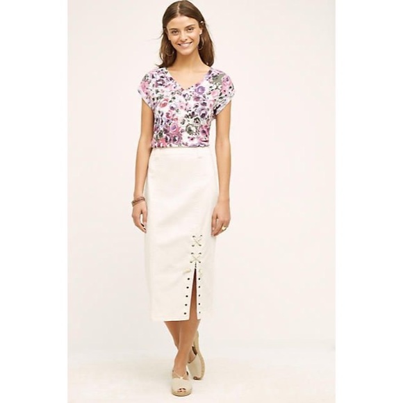 Anthro Holding Horses White Lace Up Denim Skirt - Picture 1 of 9